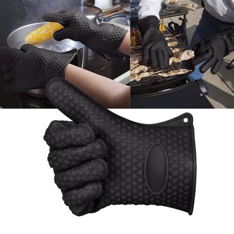 enipate silicone heat resistant bbq grill 5 fingers gloves kitchen barbecue oven cooking glove