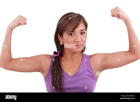 Portrait Of Fit Young Woman Flexing Her Biceps Isolated On White