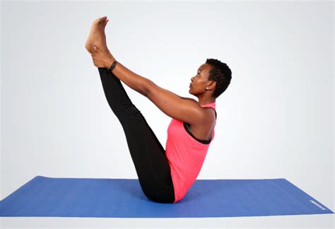 Woman Sitting On Yoga Mat Doing Balancing Posture Yoga Pose Ubhaya Padangusthasana Asana Both