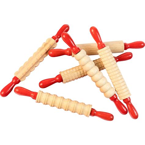 6 Textured Mini Wooden Rolling Pins Playdough Tools