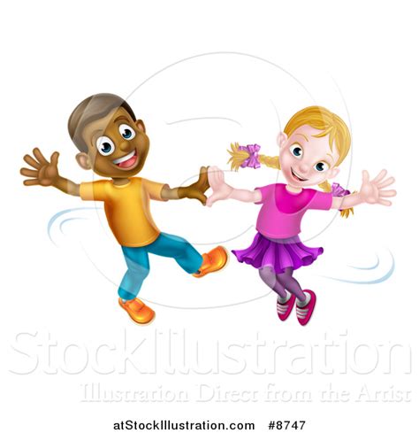 Vector Illustration Of A Happy Black Boy And White Girl Dancing By