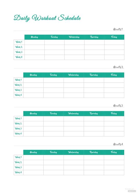 Daily Workout Schedule Template In Microsoft Word Pdf