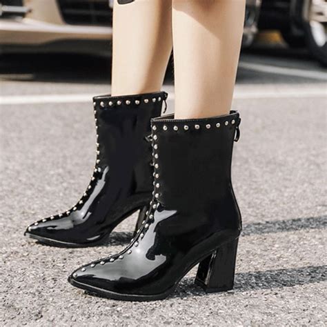 Black Rivet Casual Pointed Toe Ankle Boots Boots Ankle Ankle Boots