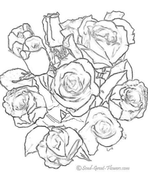 Black and white images look dull and not interesting. Bouquet of Roses Coloring Pages Printable | Rose coloring ...