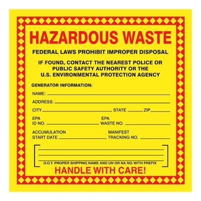 Hazardous Waste Labels Hazardous Waste Federal Law Prohibits Improper