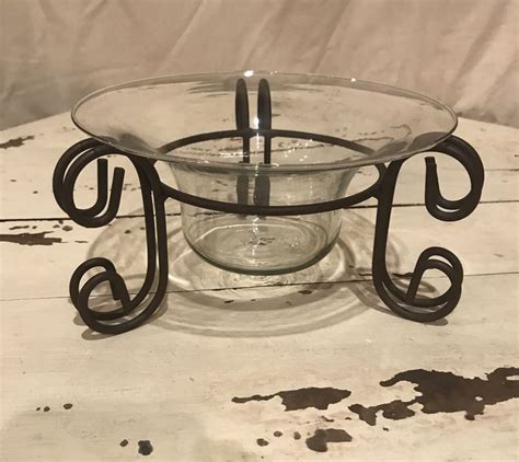 Clear Concave Glass Bowl Vase Candle Holder In A Brown Metal Etsy