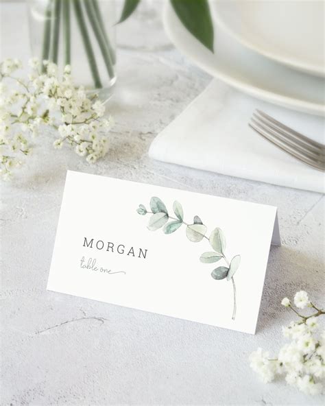 Printable Garden Wedding Escort Cards Featuring Watercolor Eucalyptus