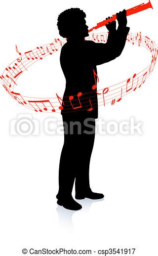 Clarinet Player With Musical Notes Original Vector Illustration Music