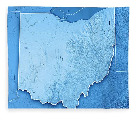 Ohio State Usa 3d Render Topographic Map Blue Border Fleece Blanket For