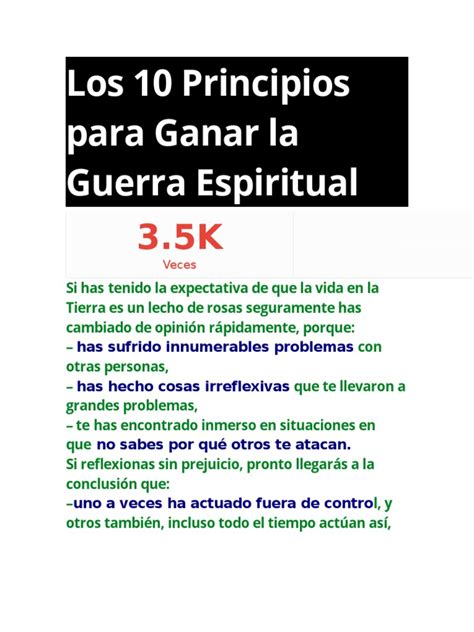 Los 10 Principios Para Ganar La Guerra Espiritual Pdf Demonios