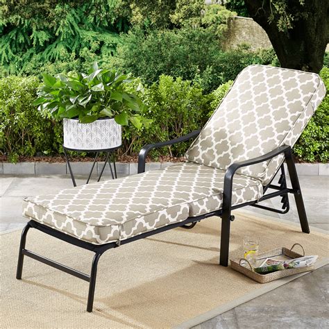 Mainstays Cabot Grove Outdoor Chaise Lounge With Graywhite Cushions