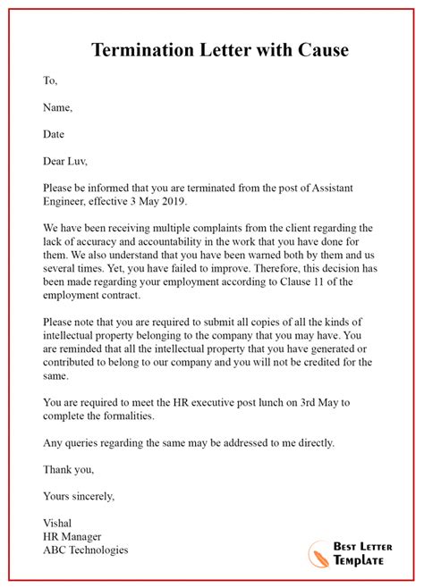 Requesting release from restrictive covenants after whistleblowing. Sample Termination Letter Template for Cause & Without Cause
