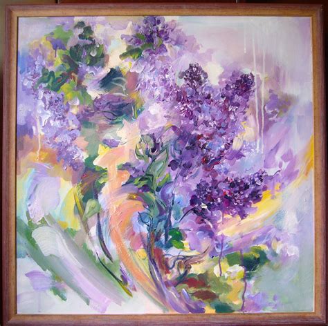 Lilac Flowers Acrylic On Canvas 6060 Cm 2017 Derecichei Simona
