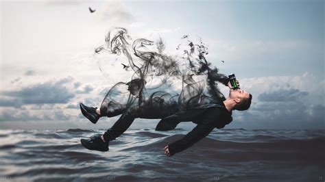 Floating Man With Smoke Over The Sea Photo Manipulation Tutorial