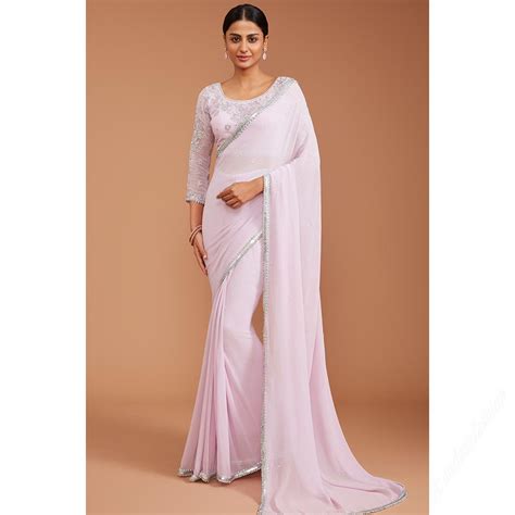 Clothing Fashion Light Pinkgeorgette Embroidered Sareesarv120284