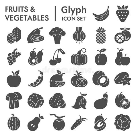 Fruits And Vegetables Glyph Icon Set Farm Food Symbols Collection