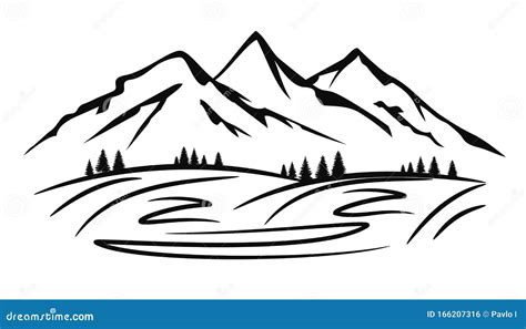 Mountain Ridge Silhouette With Many Peaks And Trees Vector Stock