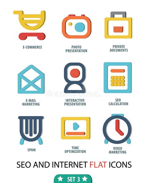 Flat Set 3 Icons For Web And Mobile Applications Stock Vector