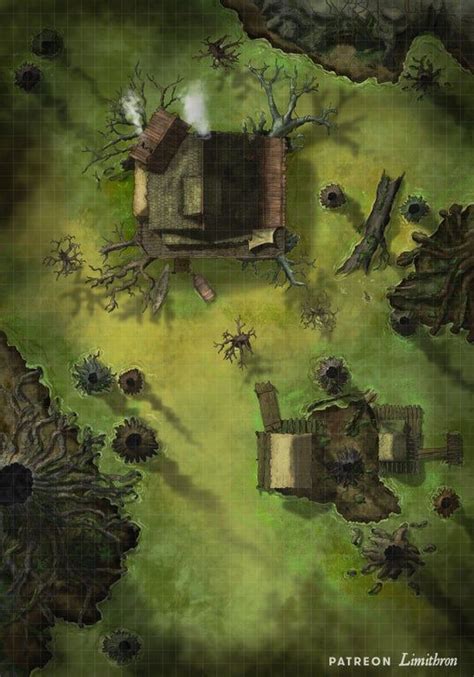 Swamp With Witch Cabin OC Art Battlemaps Fantasy Town Fantasy Map