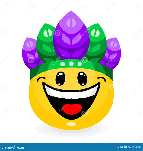 Cute Emoticon In Carnival Hat With Feathers Stock Vector Illustration