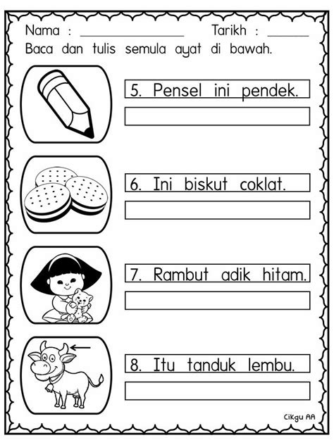 Lembaran Kerja Prasekolah Bahasa Melayu Menulis Ayat Mudah Playing Images And Photos Finder