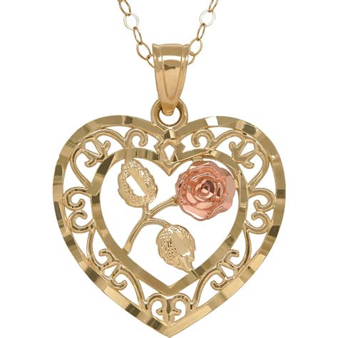 Brilliance Fine Jewelry 10k Gold Filigree Heart With Center Flower