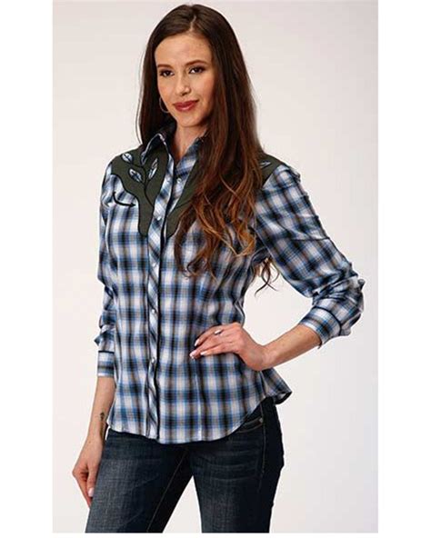 find roper women s plaid print contrast yoke long sleeve western snap shirt outlet with special