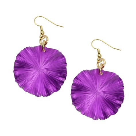 Violet Anodized Aluminum Lily Pad Earrings Violet Leaf