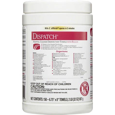 Dispatch Hospital Cleaner Disinfectant Towels W Bleach Ct Canister North Alabama Chemical