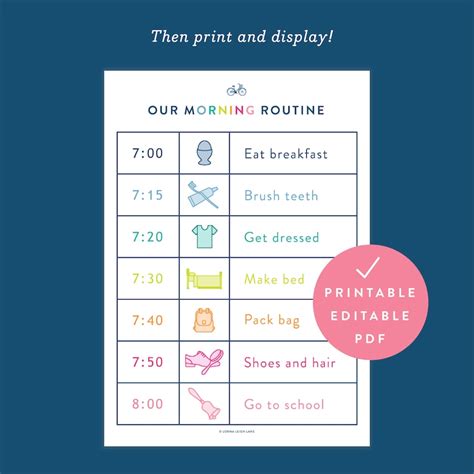 Kids Morning Routine Chart Printable Fillable Editable Etsy
