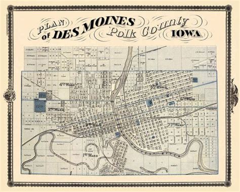 Des Moines Map Old Map Print Map Of Des Moines Fine Reproduction