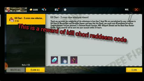 Free Fire Redeem Reward Of Kill Chori Youtube