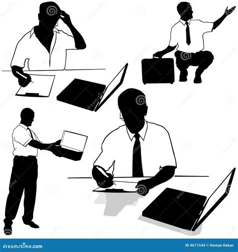 Working Businessman Silhouettes Stock Vector Illustration Of Laptop