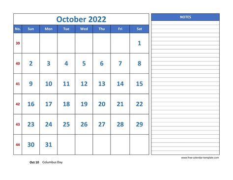 October 2022 Free Calendar Tempplate Free Calendar