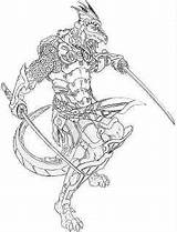 Lizard Character Creation Man Warrior Lizardman Ad Races 2nd Edition Humanoid Dragons sketch template