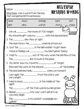 Multiple Meaning Words Worksheets