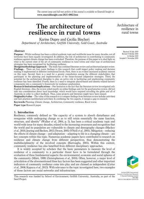 Pdf The Architecture Of Resilience In Rural Towns