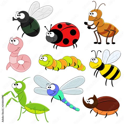Printset Of Cartoon Funny Insects Stock Vector Adobe Stock