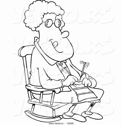 Coloring Chair Rocking Outline Cartoon Knitting Granny