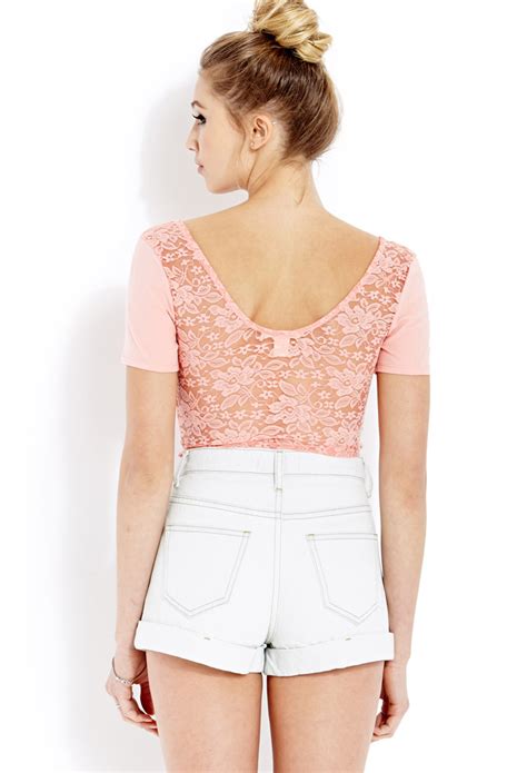 Lyst Forever 21 Sweet Lace Crop Top In Pink
