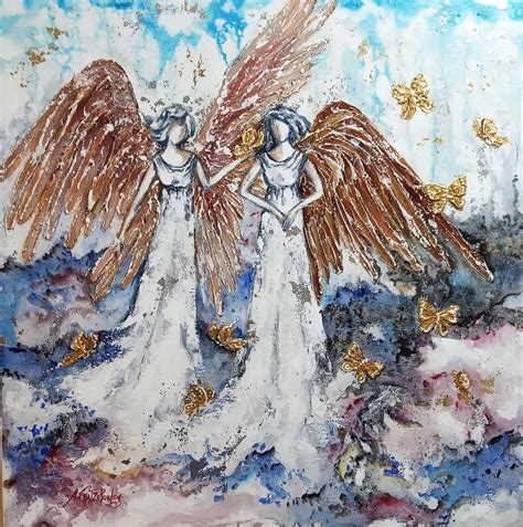 Angels Paintingangels And Butterflies Abstract Angels Art24k Gold