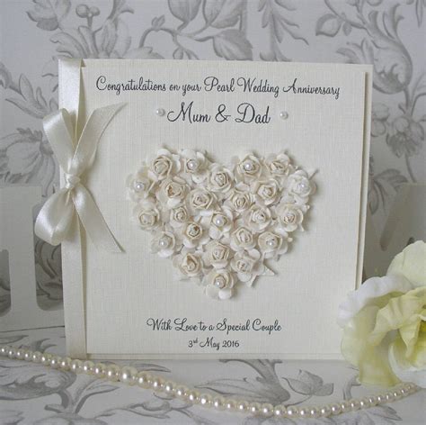 Pearl Th Wedding Anniversary Handmade Personalised Card Etsy Uk Wedding Anniversary Cards