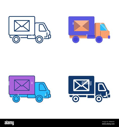 Post Delivery Truck Icon Set In Flat And Line Style Mail Van Symbol