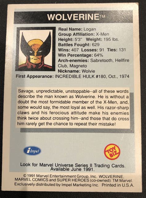 Mavin Wolverine 1991 Toy Biz Marvel Card