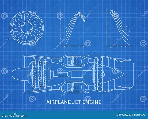 Airplane Jet Engine With Turbine Vector Blueprint Design Stock Vector