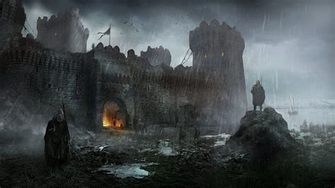 Guards Castle Dark Fantasy Art Rain Artwork 1920x1080 Wallpaper