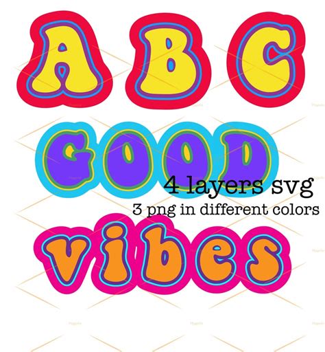 4 Layered Font Svg Groovy Font Png Retro Cut File Etsy