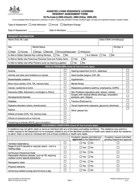 Pa Resident Assessment Form 2011 2022 Fill And Sign Printable