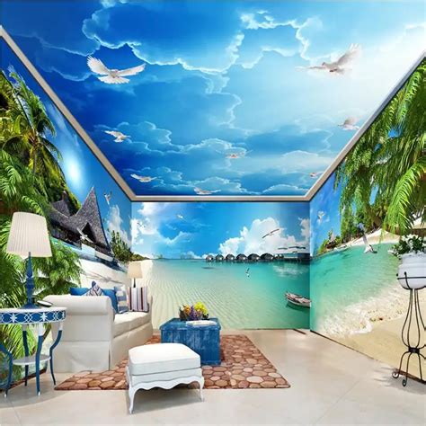 Beibehang Blue Sea Coast Beach Whole House Background Wall Painting