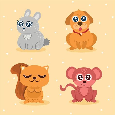 Four Cute Animals Characters 11453380 Vector Art At Vecteezy